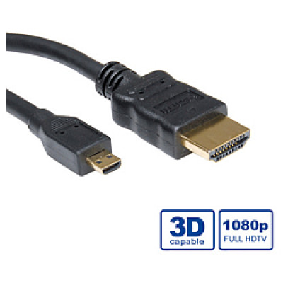 Roline VALUE HDMI kabel sa mrežom, TIP A (M) - TIP D (M) (micro), 2.0m /11.99.5581 
